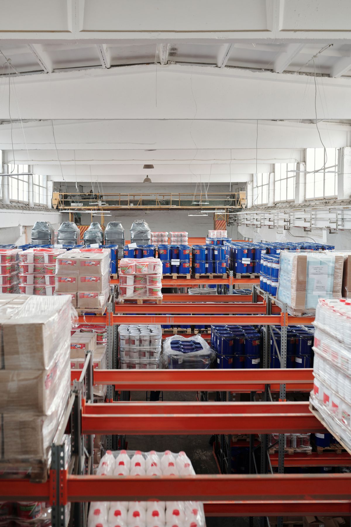 Wholesale warehouse racking stacked with cases of stock